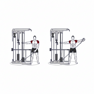 Cable One-Arm Lateral Raise proper form showing low pulley setup, lateral arm lift, and constant tension on medial delts