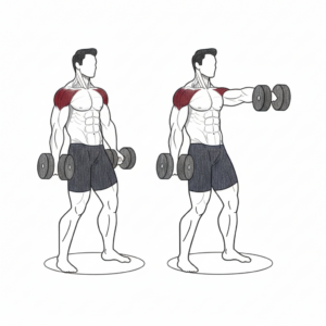 Dumbbell Front Raise proper form showing arms lifted forward to shoulder height with controlled movement