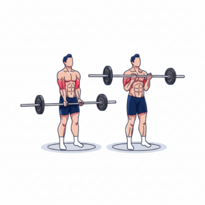 Barbell curl proper form showing elbows close to torso and controlled upward movement