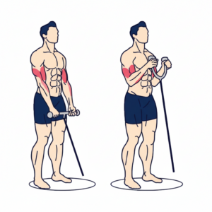 Rope cable curl proper form showing elbows close to torso and rope separation at top